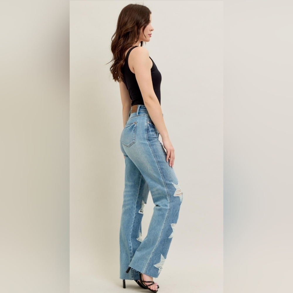 Judy Blue HR Rigid Magic 90's Straight Fit Jeans Star Americana Various Retail - Picture 7 of 16